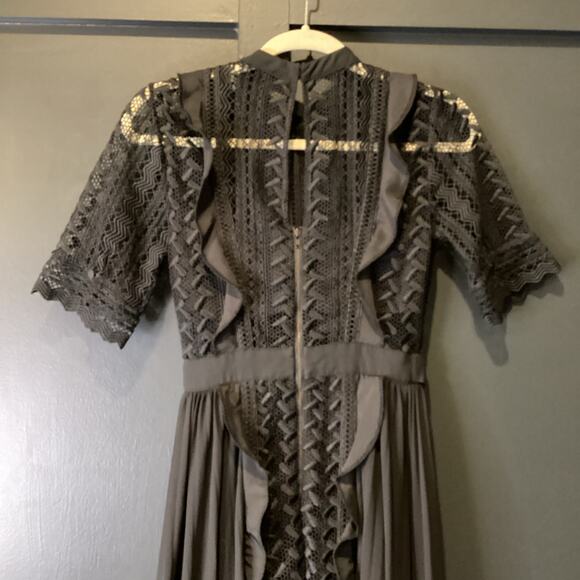 Self Portrait Geometric Black Lace Midi Dress short sleeve ruffle accents 2 - Picture 12 of 12